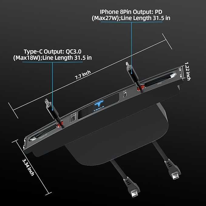 USB хъб, докинг станция с 4 порта за зареждане  за Tesla Model 3/Y