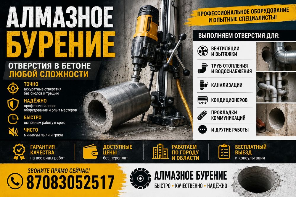 Алмазное бурение!Отверстия в бетоне любой сложности
Профессиональное о