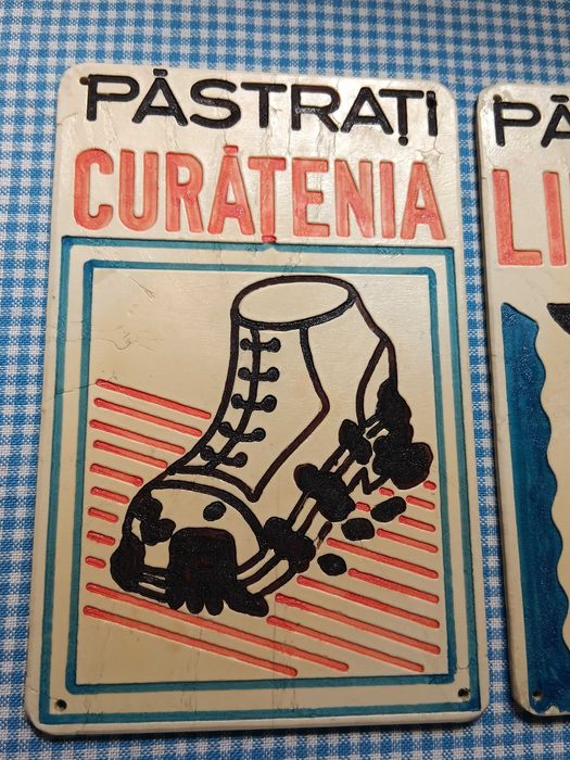Placute vechi Protectia muncii, reclame vechi Romanesti, de colectie din perioada comunista RSR, Rare
