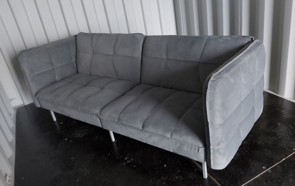 Canapea 3 locuri extensibila catifea gri 194x87