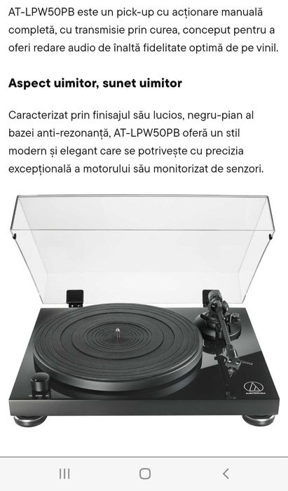 PICK-UP manual cu actionare pe curea AUDIO TEHNICA NOU NEDESIGILAT