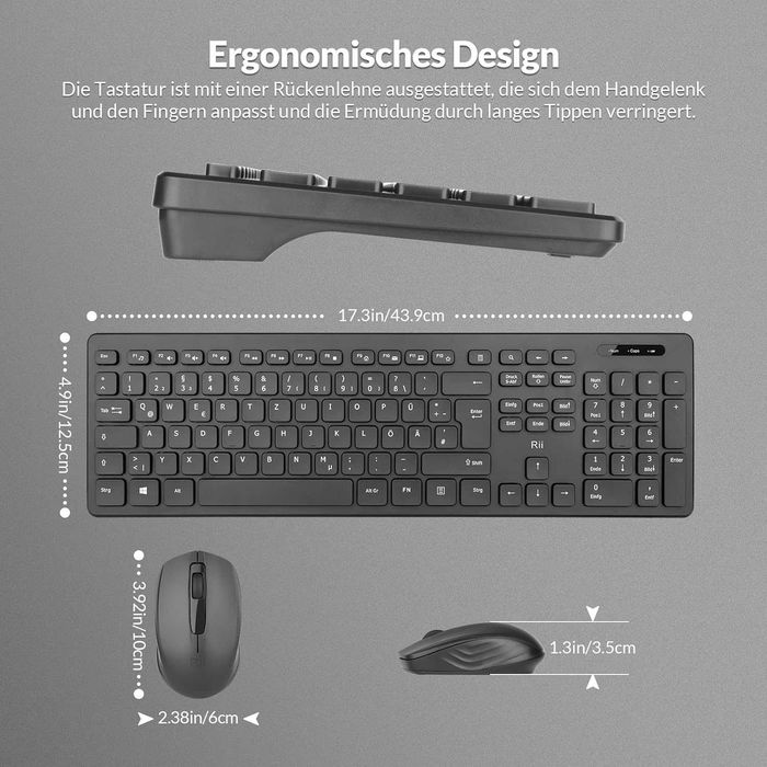 Set tastatura si mouse wireless, Rii, Negru, QWERTZ, Livrare Gratuita