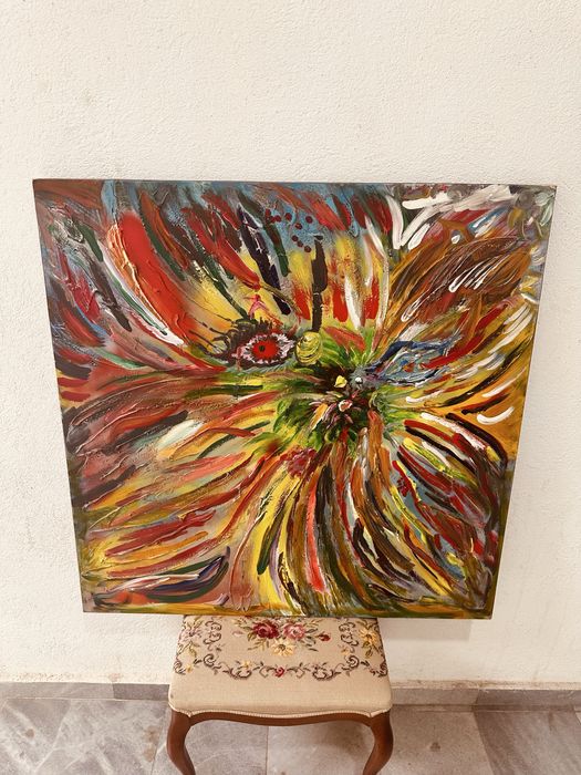 Голяма абстрактна картина 100×100 см – ръчно рисувана