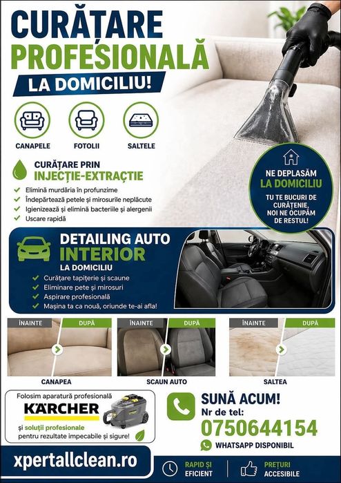 Detailing auto și curățare canapele cu injectie extractie