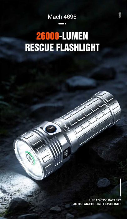 Lanternă exterior Lumintop Mach 6.0 - 26.000LM cu rază lungă de acțiune, display OLED și răcire activă cu ventilator