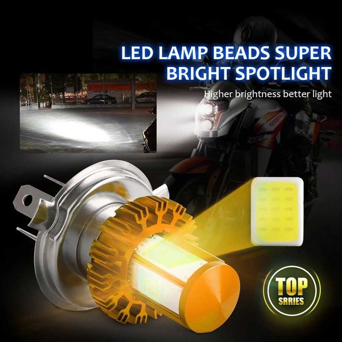1 БРОЙ LED Диодна крушка H4 за Мотор Мотоциклет 100W 12V +200%