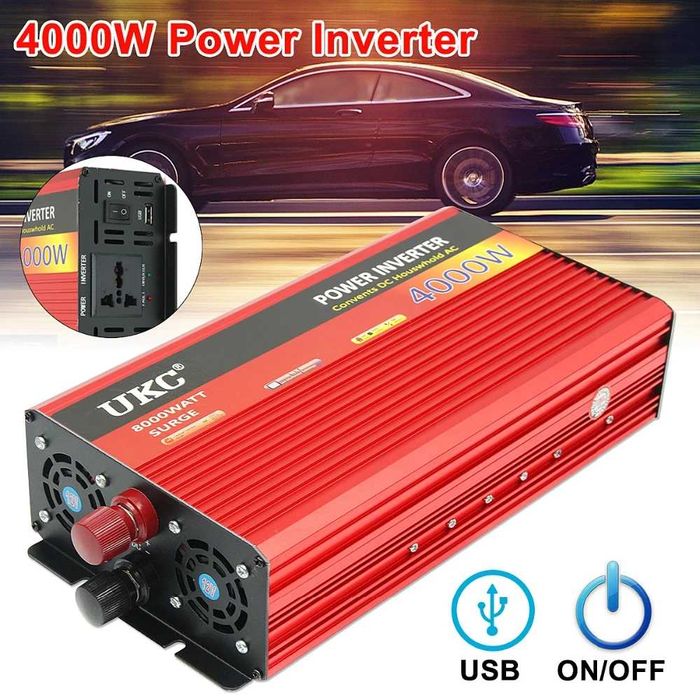 Инвертор преубразовател UKC с лед дисплей за кола 12-220v-2000вата