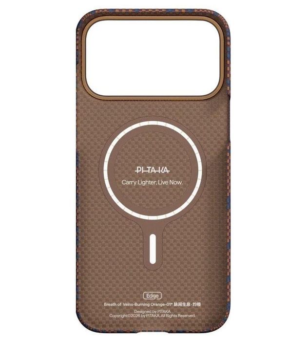 Карбонов Калъф с MagSafe Pitaka Edge Breath of Veins за iPhone 17 Pro/Max – Burning Orange