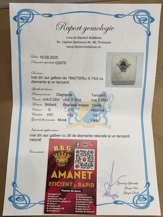 Inel din aur de 18k cu diamante și tanzanit Amanet BKG