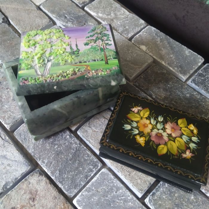 Шкатулки,змеевик натуральный камень,хохлома