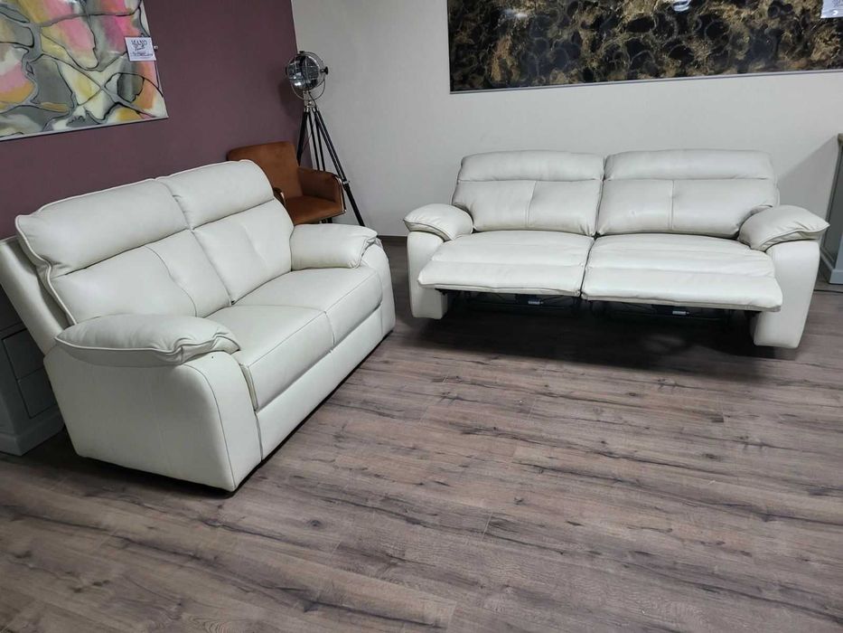 Италиански кремав кожен комплект дивани тройка и двойка Lugano