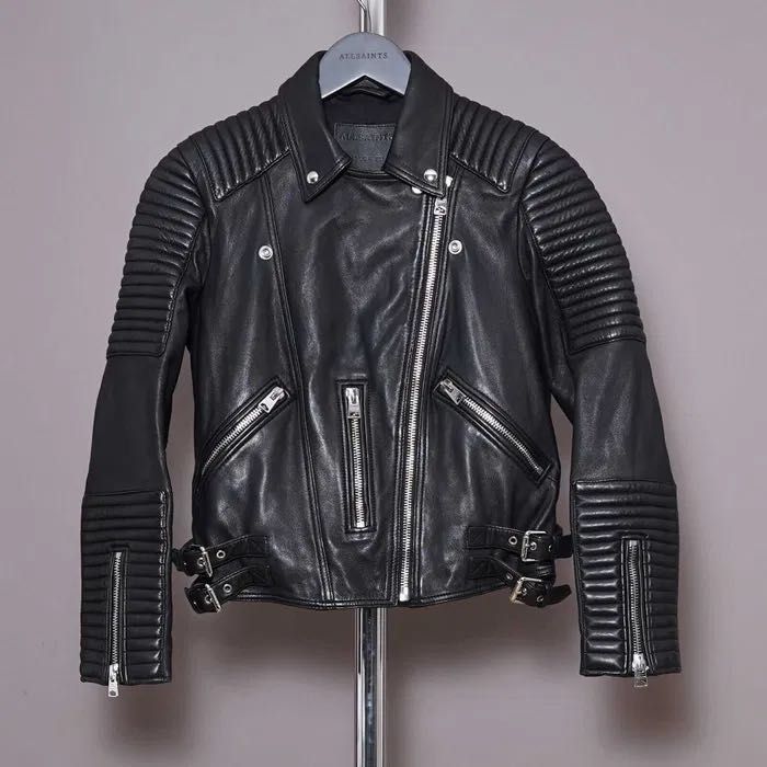 AllSaints Estella Дамско Кожено яке Агнешка Кожа Черно Medium UK 10