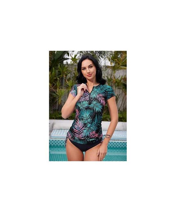 Tricou plaja dama cu protectie UPF 50+, BasserBay, XXL, motiv frunze