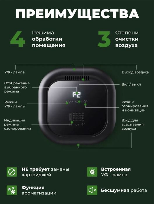 Озонатор,ионизатор ультрафиолетовый очиститель воздуха 10в1.Сенсорный.