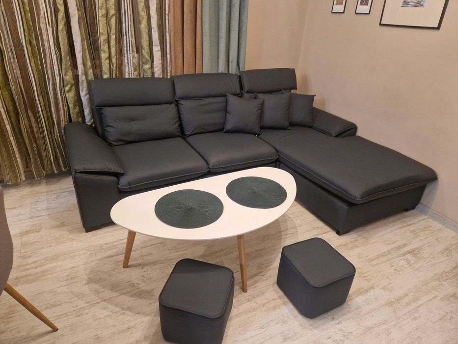 Кожен ъглов диван