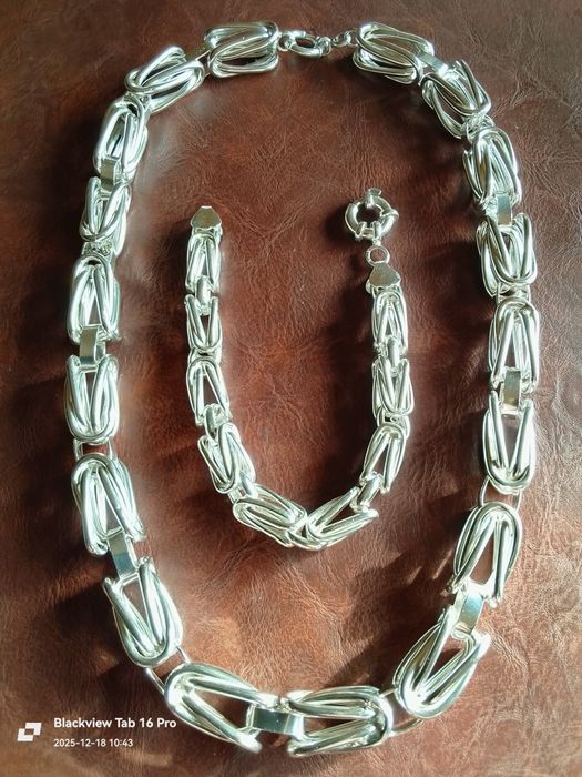 60/Сребърен Синджир и Гривна Кралска плетка/Комплект-180грама.