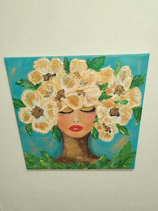 Tablou original pictat manual – acrilic pe pânză 50×50 cm, relief