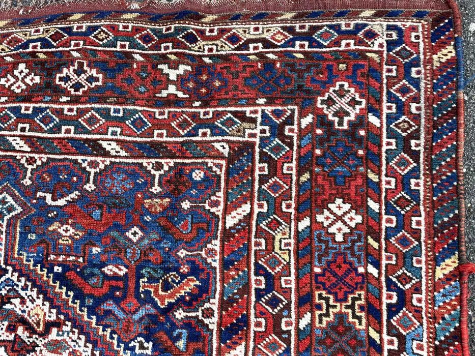 covor persan iranian antic vechi tribal Khamseh pasari mare 248x188 cm