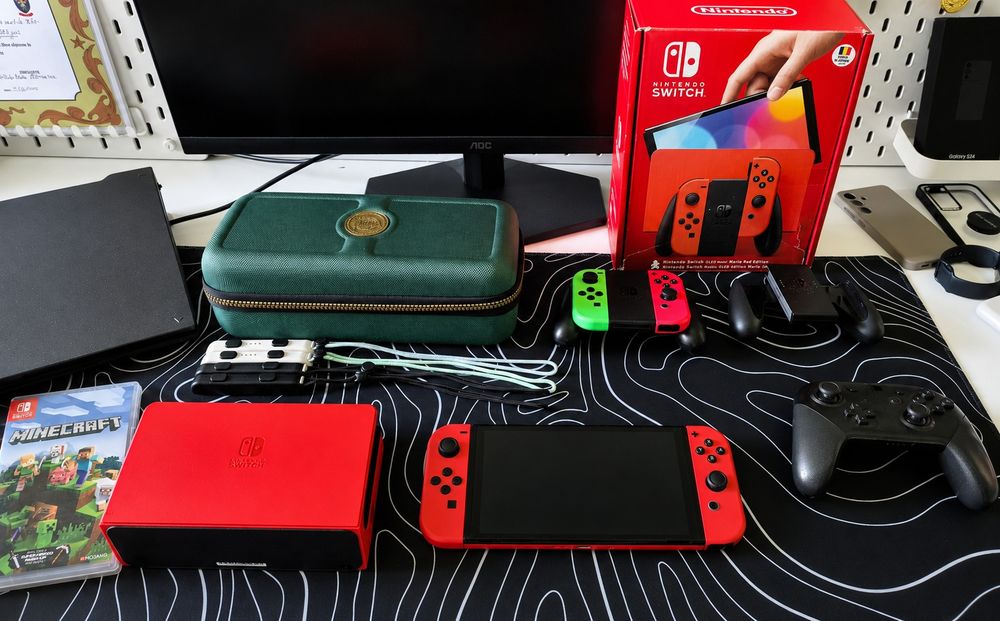 Nintendo Switch OLED Mario Red Edition – Special Edition + Pro Controller + Joy-Con + Minecraft + Husă Zelda