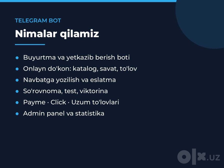 Telegram bot, mini app va sayt yaratish | Buyurtma asosida