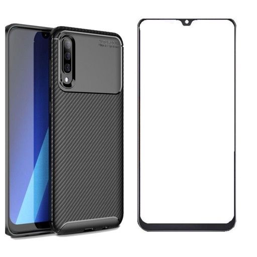 Husa Solid Carbon +Folie Sticla Curbat 9D Samsung A21S/A22/A23/A25/A26