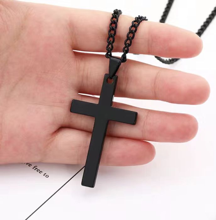 Кръст със синджир от медицинска стомана, черен, унисекс