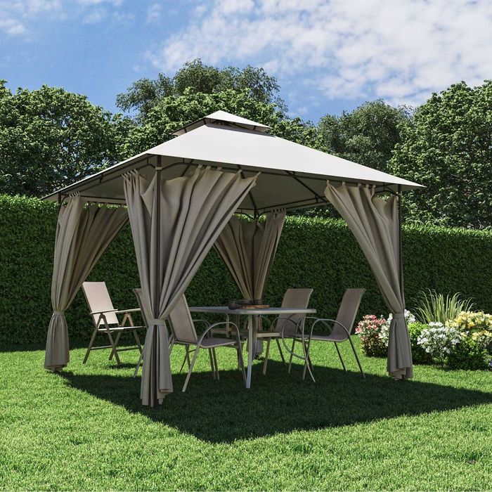 Pavilion CORT Foisor Patrat Impermeabil Evenimente Gradina Curte Terasa Maro Bej + Pereti Laterali 3 x 3 x 2.8 metri Livrare GRATUITA HR