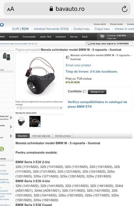 Nuca schimbator Iluminata LED BMW E30 E34 E36 E39 E46 E53 E60 E61 E87