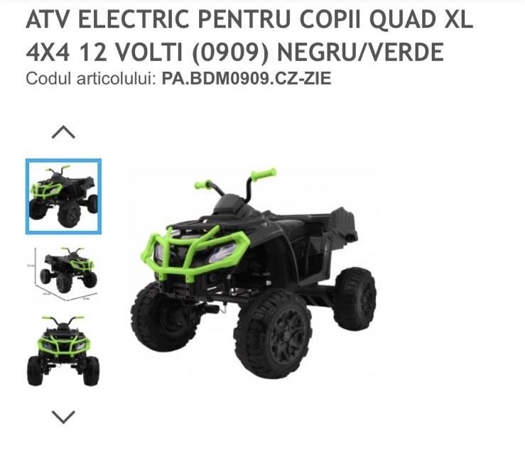 ATV electric pentru copii.Quad XL 4X4,12V,negru/verde