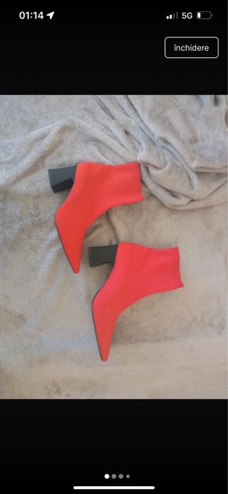 Botine roșii noi Zara mărimea 37 – tip șosetă, comode, toc gros