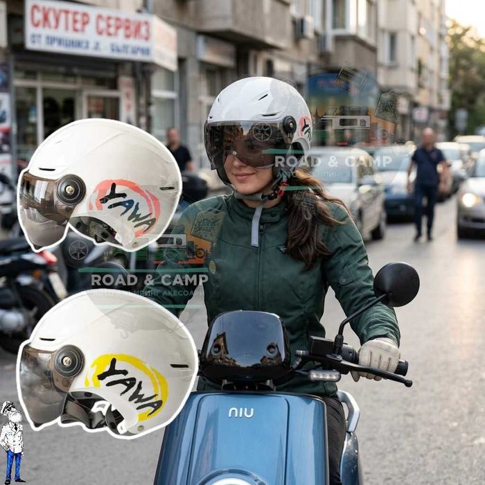 Каска за скутер с тъмен  визьор - Yawa white gloss