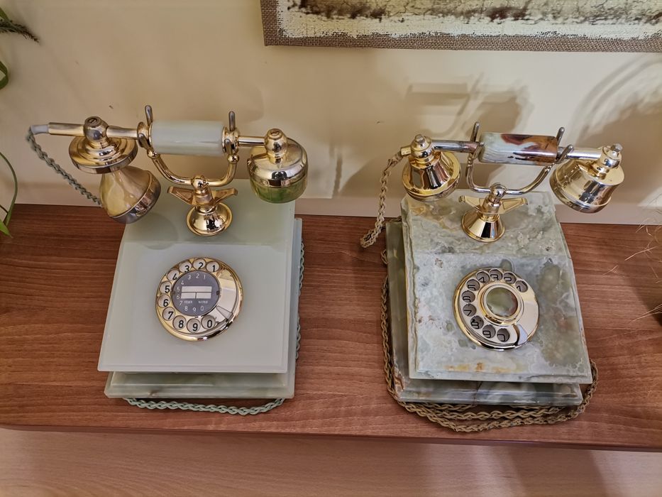 Старинен ретро домашен телефон POST DFeAp 302 от бронз и мрамор