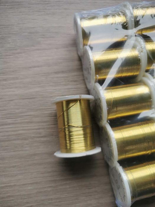 Fir metalic sarma pentru bijuterii 0,3 mm, auriu, set 37 role x 10m