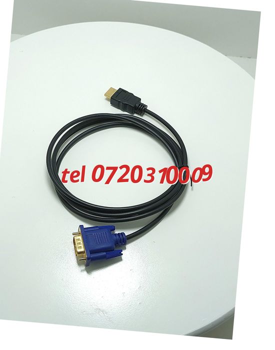 Hdmi La Vga 1.8M, Cablu Snowkids Hdmi La Vga, (1080P 60Hz, Second Hand, Cablu alimentare transfer video cu mufe Hdmi – Vga Hd 15 Pini, console gaming