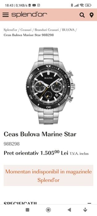 Vând Ceas Bulova Marine Star