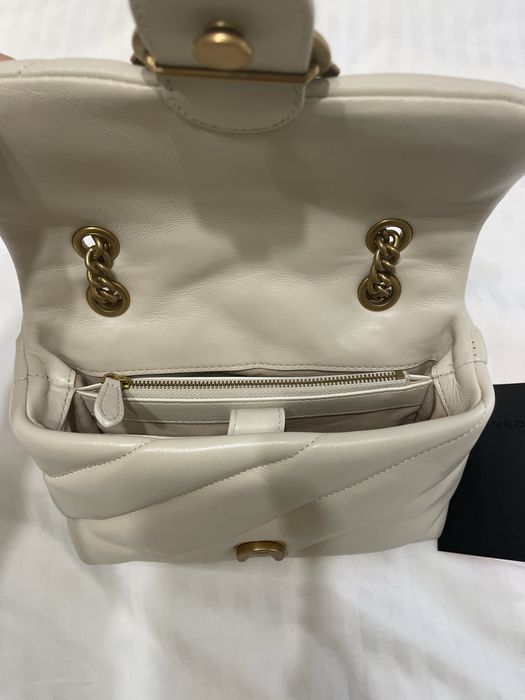 Geantă Pinko Love Mini Puff, piele, crem, cu bon fiscal