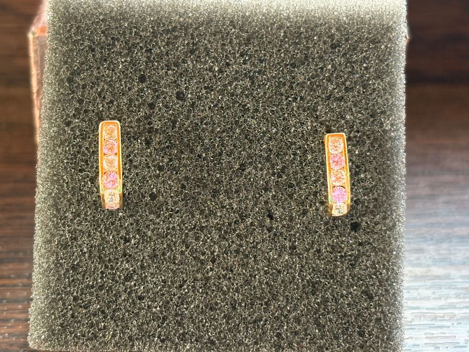 Златни обеци с Цирконий и Розов Кварц 1.17гр-14к