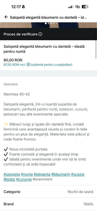 Salopeta noua 40/42 nunta wilis