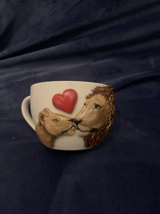 Чаша керамична с декорация от полимерна глина