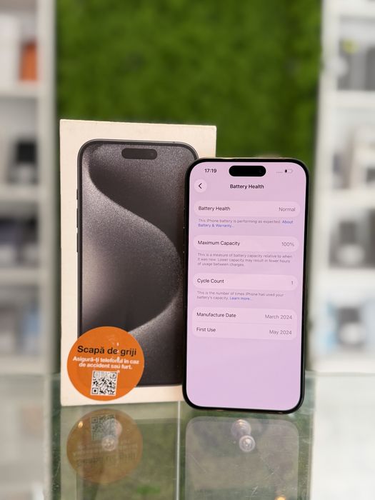 iPhone 15 Pro 128Gb Black/Baterie100%/Garantie 12 luni @atsgsm.ro