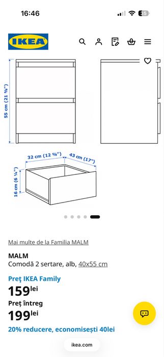 Pat IKEA MALM + 2 noptiere MALM