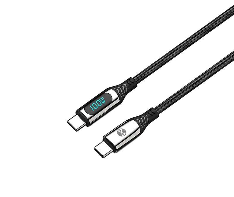 Кабел с LCD дисплей, USB-C – USB-C, 100W, 1.0 м, черен – Forever
