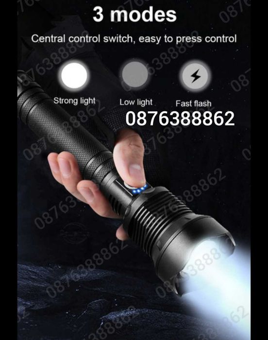 ПРОМО! Мощен Лед фенер 900000W POLICE 24см, Зуум, Водоустойчив