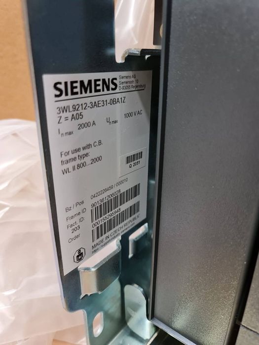 Siemens 3WL9212-3AE31-0BA1Z Air Circuit Breaker ACB 2000A 1000V AC
