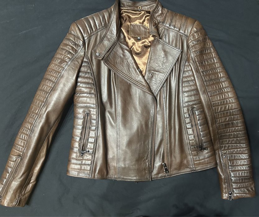 Geaca maro de piele naturală. guler de blana naturală