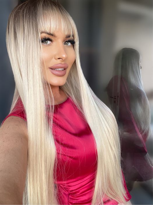 Peruca semi naturala blond deschis  ombre lunga