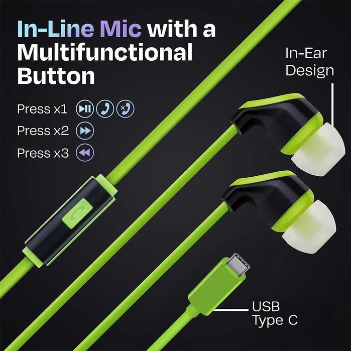 Пакет от 50 USB C кабелни слушалки в ухото с микрофон, стерео звук