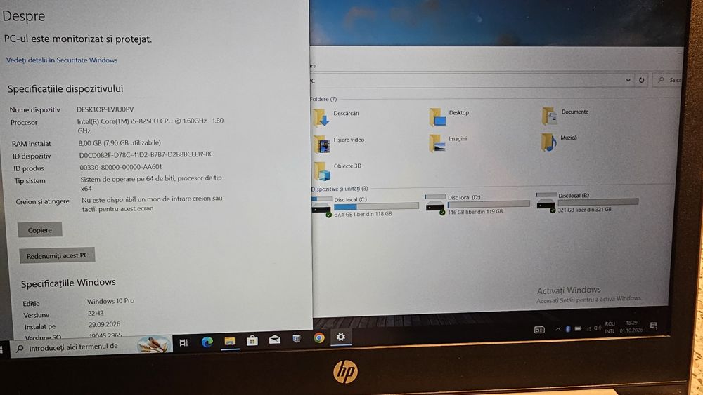 HP probook i5 gen8, SSD 256gb nvme, RAM 8g DDR4, ecran FHD, baterie 2,3 ore, Windows 10/11