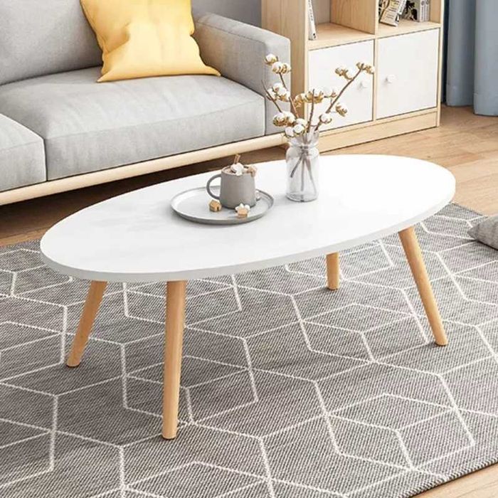 Masuta de Cafea Ovala 80x40x40 cm, Design Modern Alb