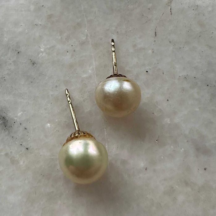 Pereche de cercei din aur, cu perle, FĂRĂ FLUTURAȘI